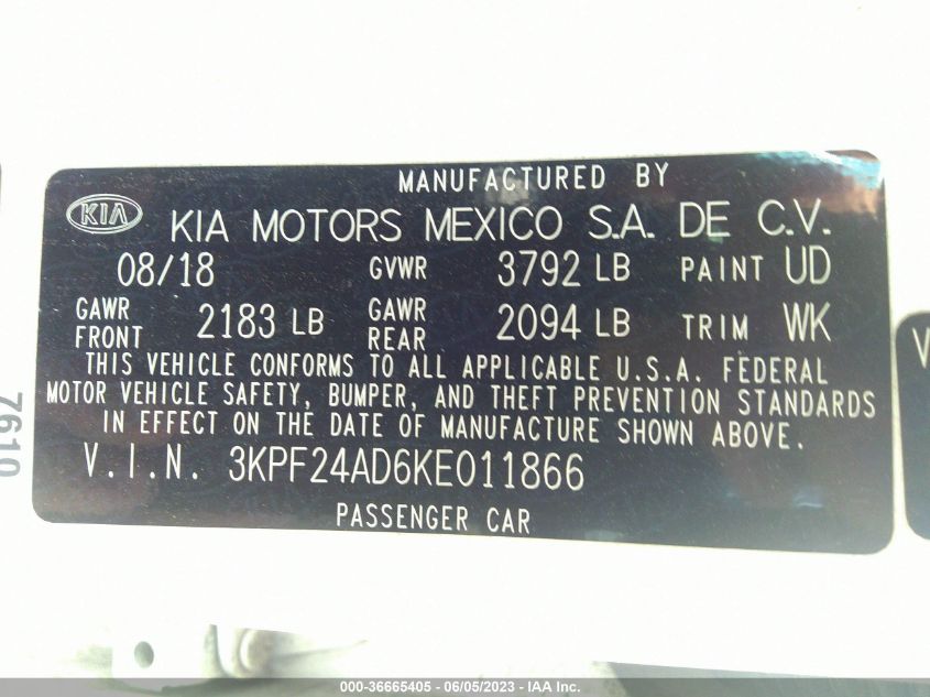 2019 KIA FORTE LXS - 3KPF24AD6KE011866
