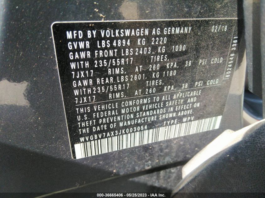 2018 VOLKSWAGEN TIGUAN LIMITED - WVGBV7AX3JK003054