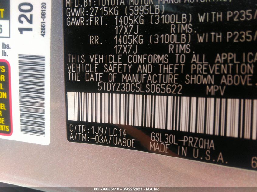 2020 TOYOTA SIENNA XLE AUTO ACCESS - 5TDYZ3DC5LS065622