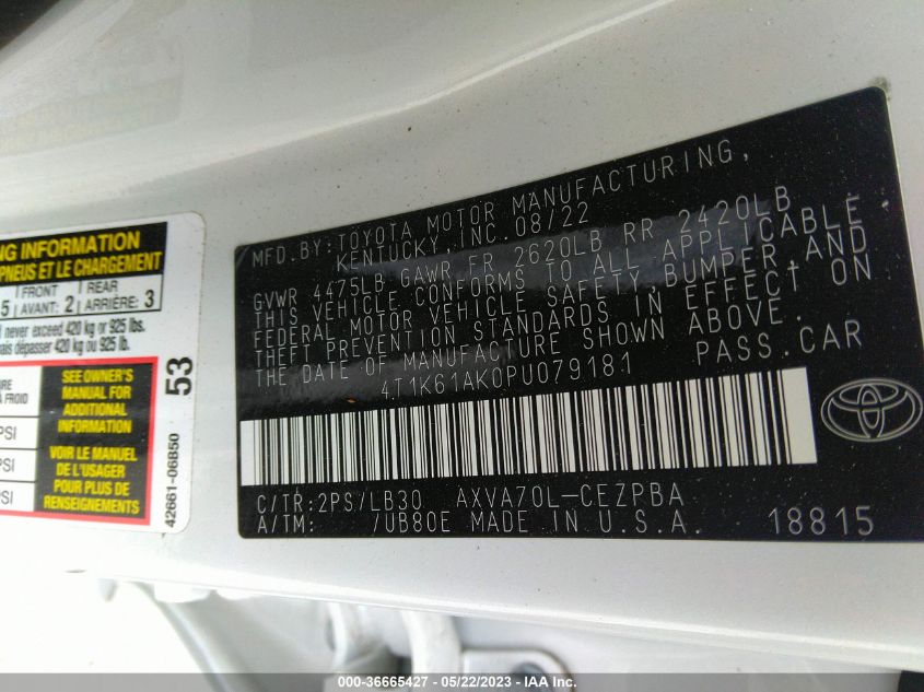 2023 TOYOTA CAMRY XSE - 4T1K61AKDPU079181