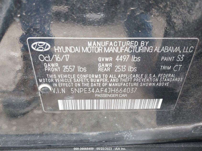 2018 HYUNDAI SONATA SPORT - 5NPE34AF4JH664037