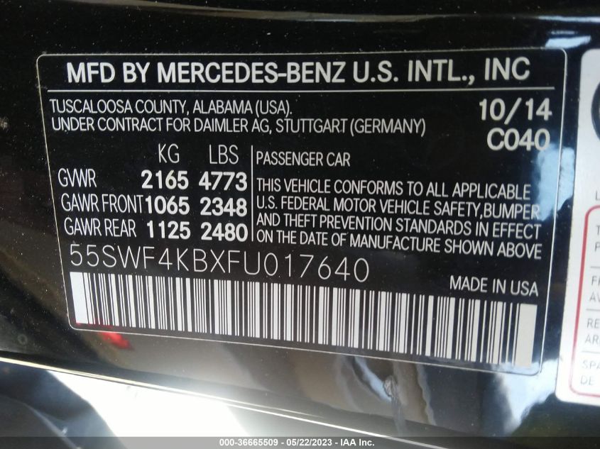 2015 MERCEDES-BENZ C-CLASS C 300 - 55SWF4KBXFU017640