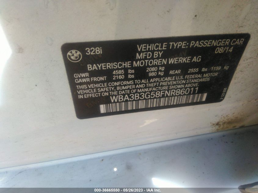2015 BMW 3 SERIES 328I XDRIVE - WBA3B3G58FNR86011