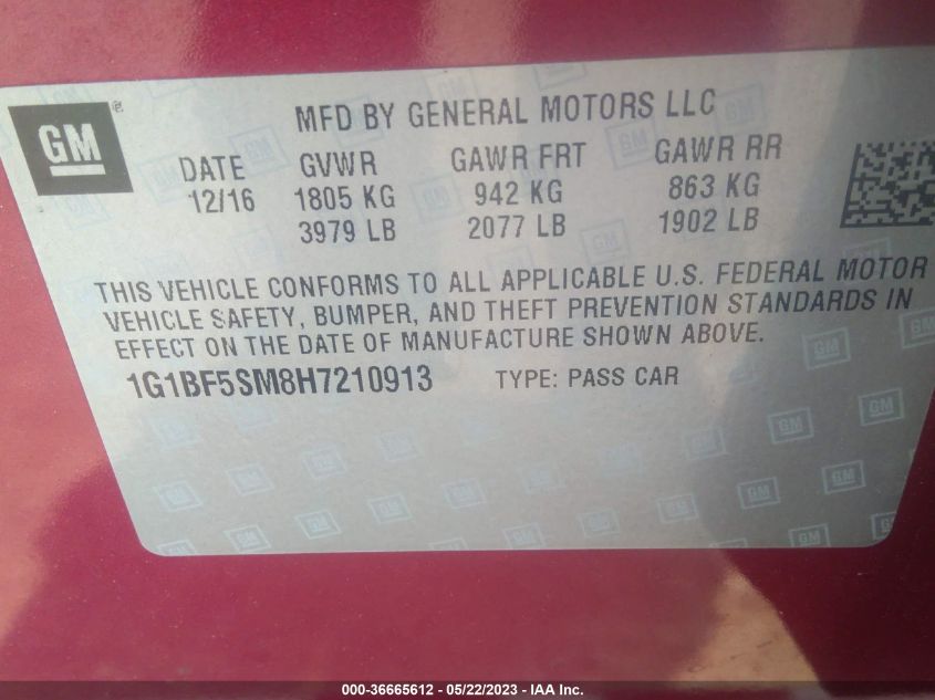 2017 CHEVROLET CRUZE PREMIER - 1G1BF5SM8H7210913
