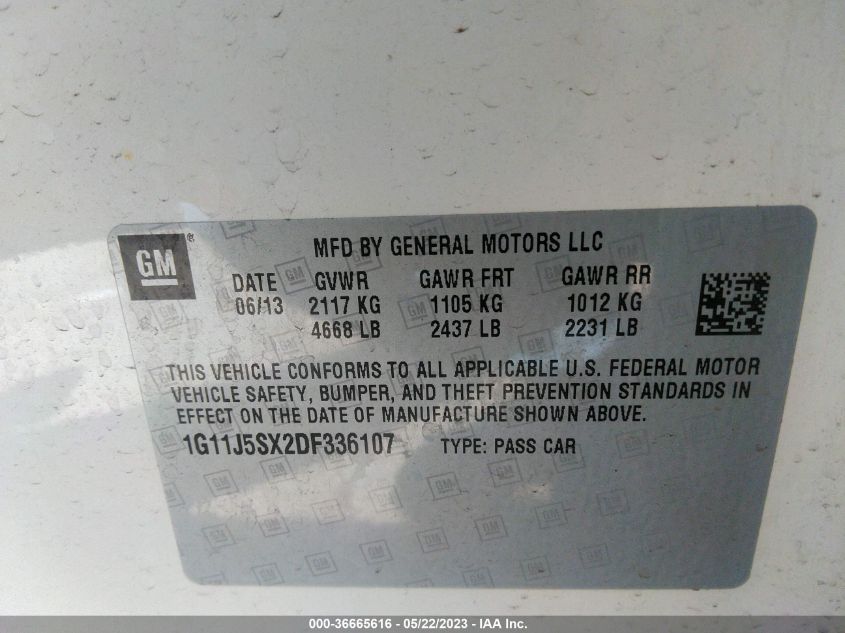 2013 CHEVROLET MALIBU LTZ - 1G11J5SX2DF336107