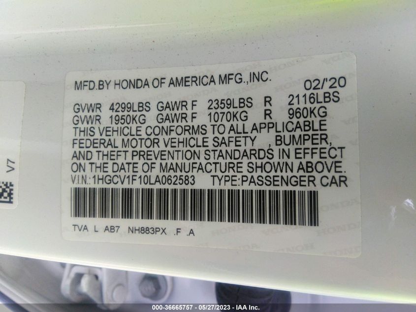 2020 HONDA ACCORD SEDAN LX - 1HGCV1F10LA062583