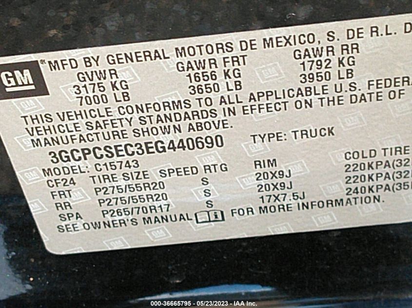 2014 CHEVROLET SILVERADO 1500 LTZ - 3GCPCSEC3EG440690
