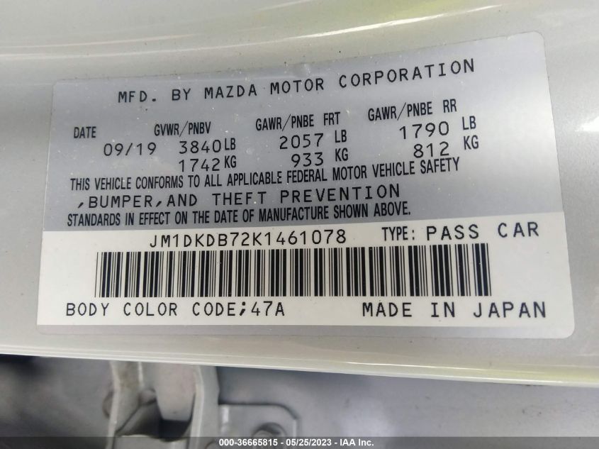 2019 MAZDA CX-3 SPORT - JM1DKDB72K1461078