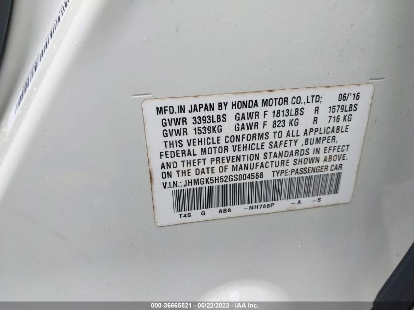2016 HONDA FIT LX - JHMGK5H52GS004568