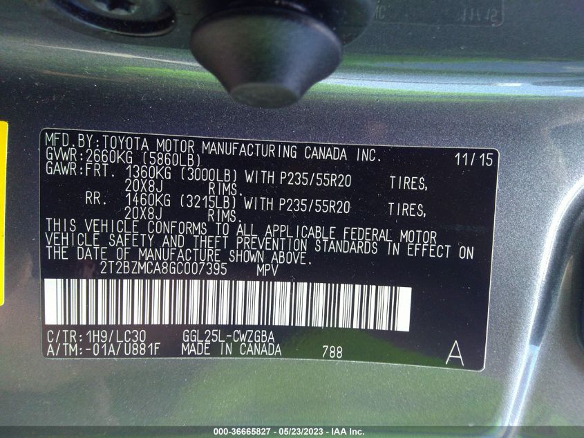 2016 LEXUS RX 350 - 2T2BZMCA8GC007395