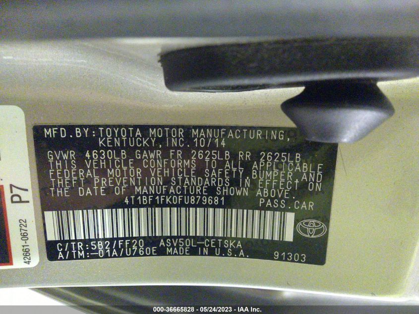 2015 TOYOTA CAMRY XLE/SE/LE/XSE - 4T1BF1FK0FU879681
