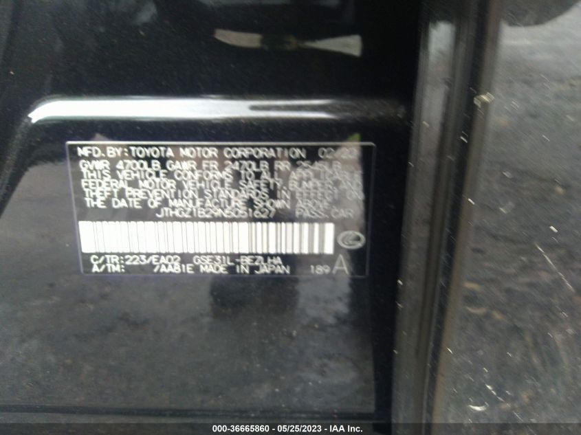 2022 LEXUS IS IS 350 F SPORT - JTHGZ1B29N5051627