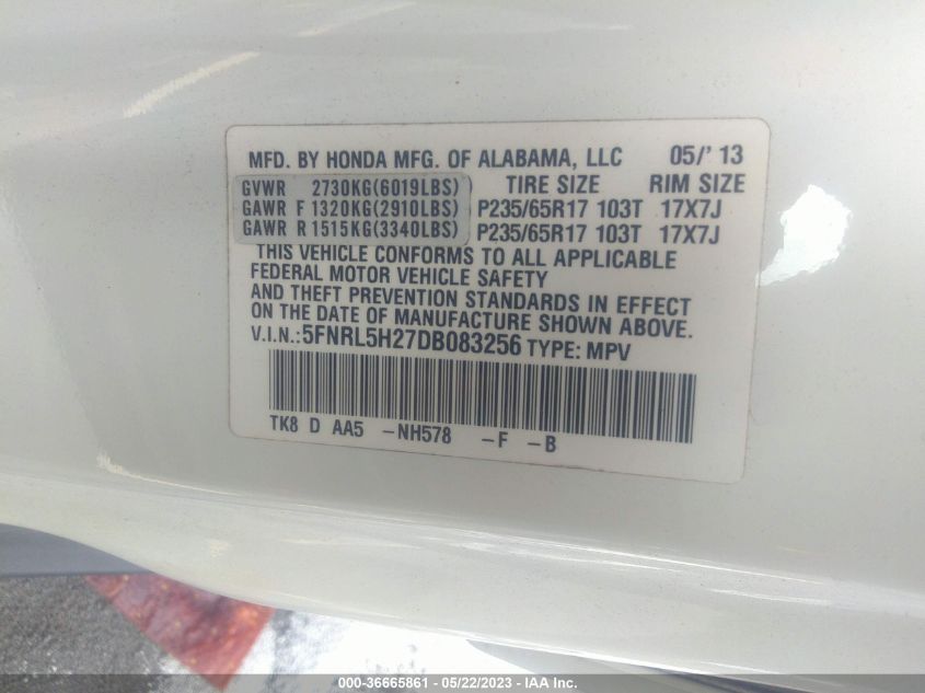 2013 HONDA ODYSSEY LX - 5FNRL5H27DB083256