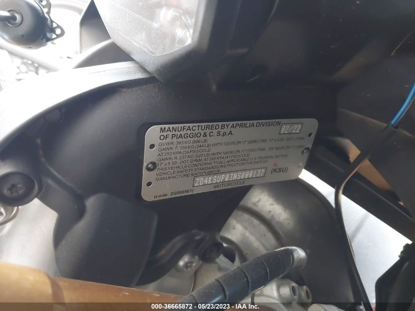 2022 APRILIA RS 660 FACTORY LIMITED ZD4KSUP03NS000137