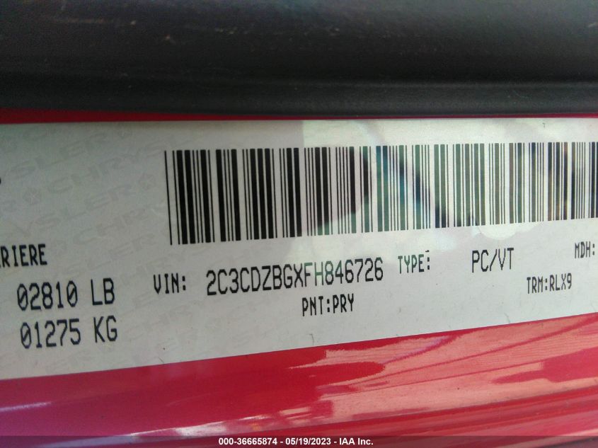 2015 DODGE CHALLENGER SXT PLUS - 2C3CDZBGXFH846726
