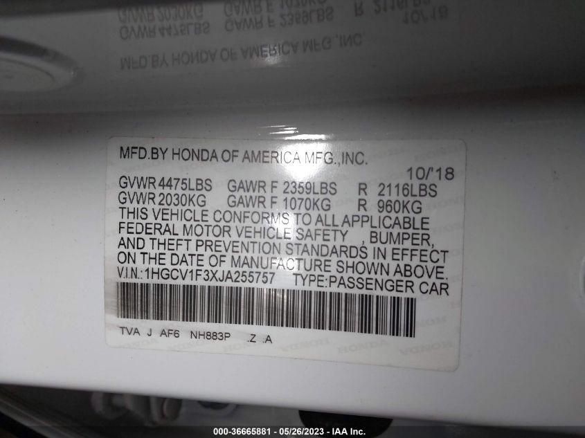 2018 HONDA ACCORD SEDAN SPORT 1.5T - 1HGCV1F3XJA255757