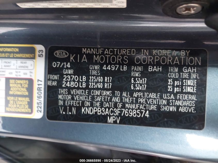 2015 KIA SPORTAGE LX - KNDPB3AC3F7698574