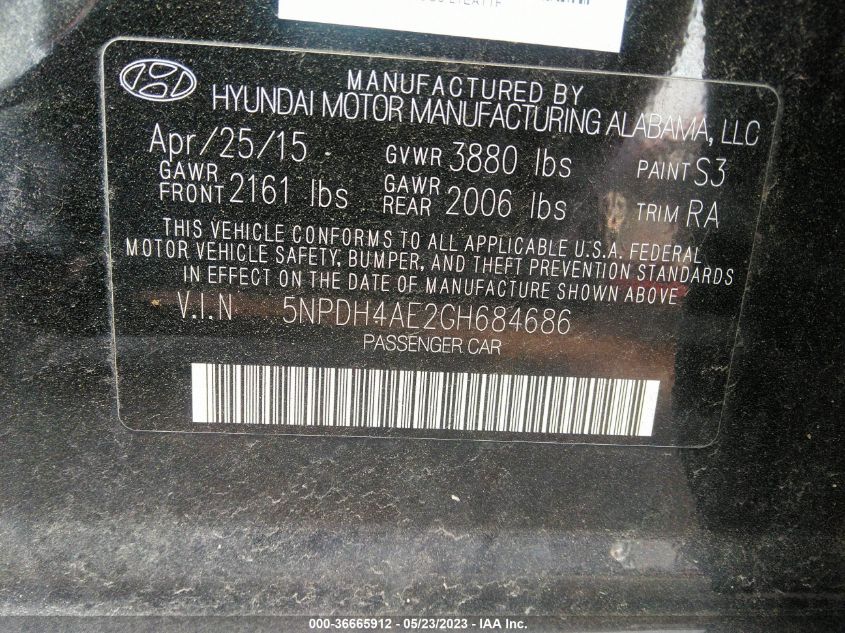 2016 HYUNDAI ELANTRA SE - 5NPDH4AE2GH684686