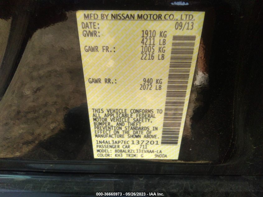 2014 NISSAN ALTIMA 2.5 S - 1N4AL3AP7EC137201