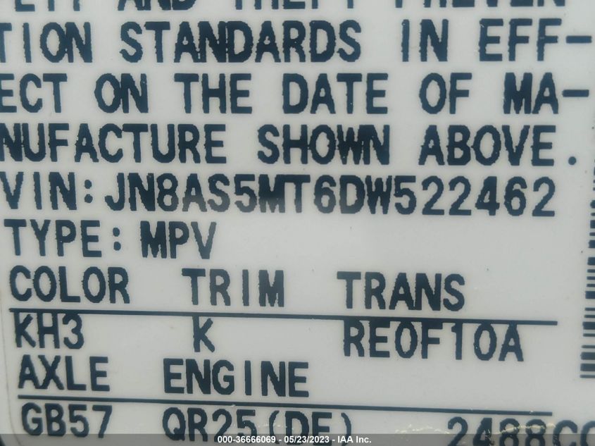 2013 NISSAN ROGUE S - JN8AS5MT6DW522462