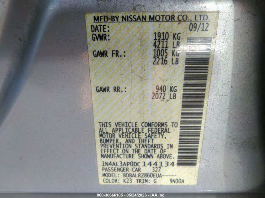 2013 NISSAN ALTIMA 2.5 S - 1N4AL3AP0DC144134