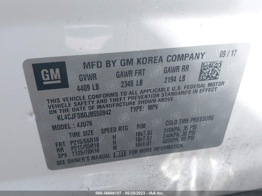 2018 BUICK ENCORE PREFERRED II - KL4CJFSB0JB550942
