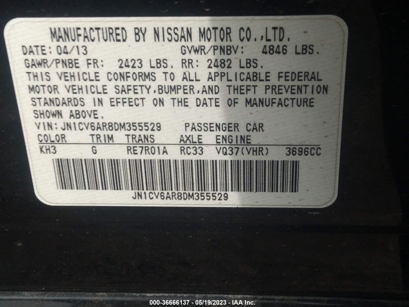 2013 INFINITI G37 SEDAN X - JN1CV6AR8DM355529