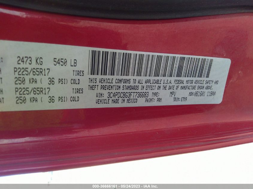 2015 DODGE JOURNEY SXT - 3C4PDCBG3FT736683