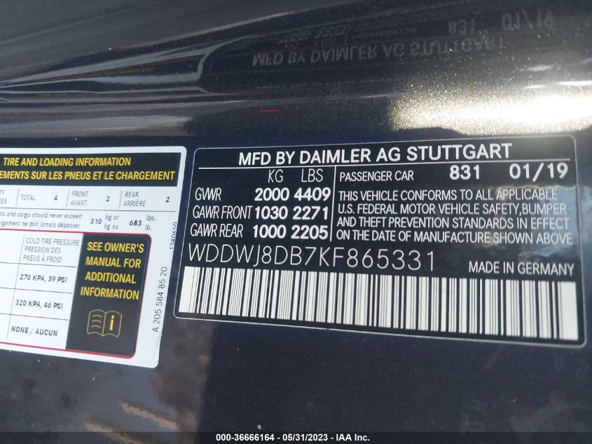 2019 MERCEDES-BENZ C-CLASS C 300 - WDDWJ8DB7KF865331