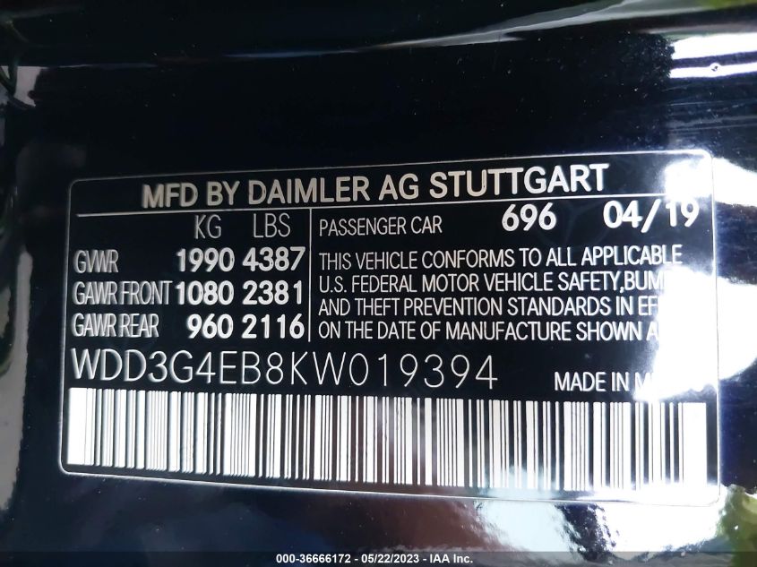 2019 MERCEDES-BENZ A-CLASS A 220 - WDD3G4EB8KW019394