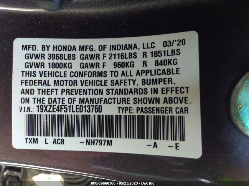 2020 HONDA INSIGHT EX - 19XZE4F51LE013760