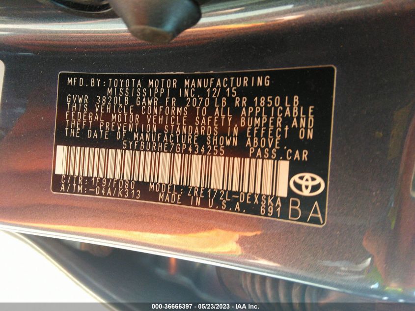 2016 TOYOTA COROLLA S - 5YFBURHE7GP434255