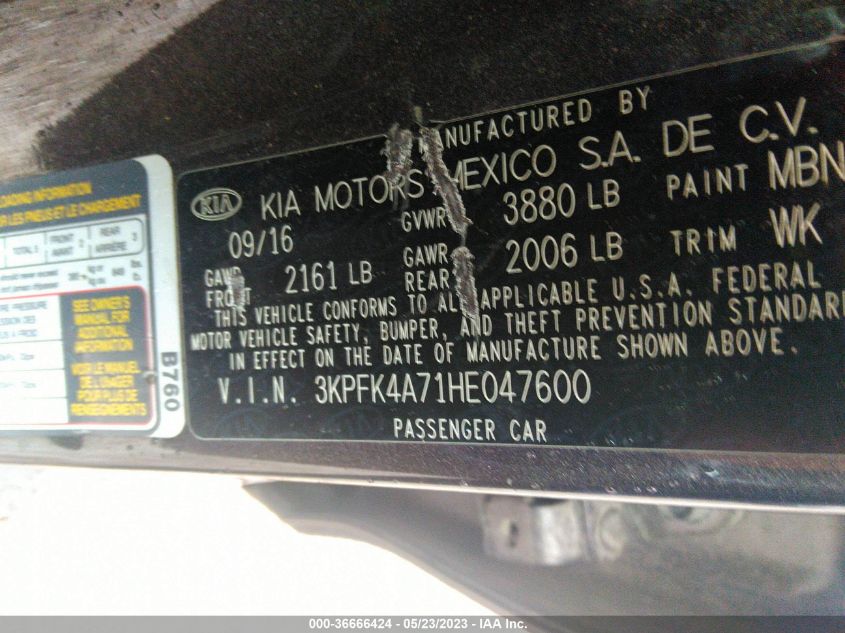 2017 KIA FORTE LX - 3KPFK4A71HE047600