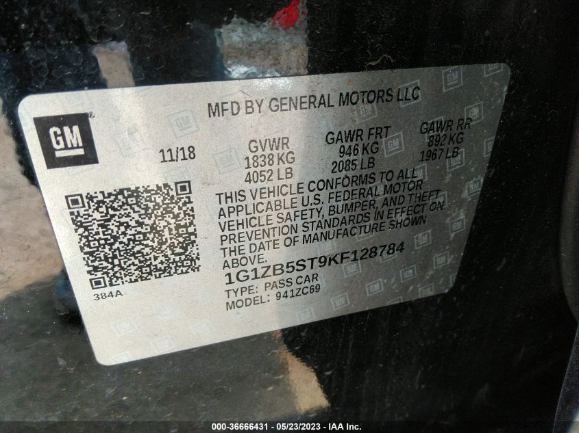 2019 CHEVROLET MALIBU LS - 1G1ZB5ST9KF128784