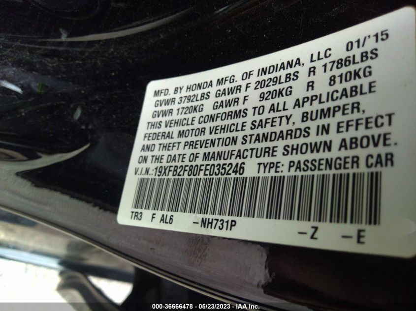 2015 HONDA CIVIC SEDAN EX - 19XFB2F80FE035246