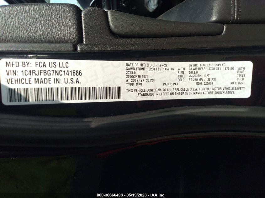 2022 JEEP GRAND CHEROKEE WK LIMITED - 1C4RJFBG7NC141686