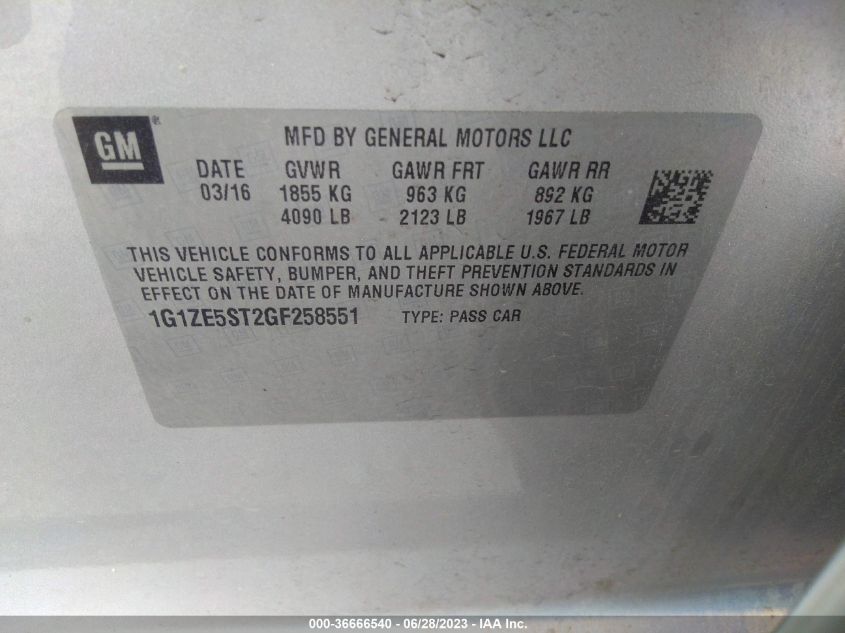 2016 CHEVROLET MALIBU LT - 1G1ZE5ST2GF258551