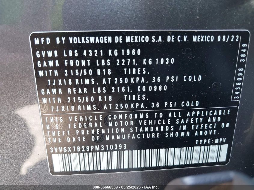 2023 VOLKSWAGEN TAOS SE - 3VVSX7B29PM310393
