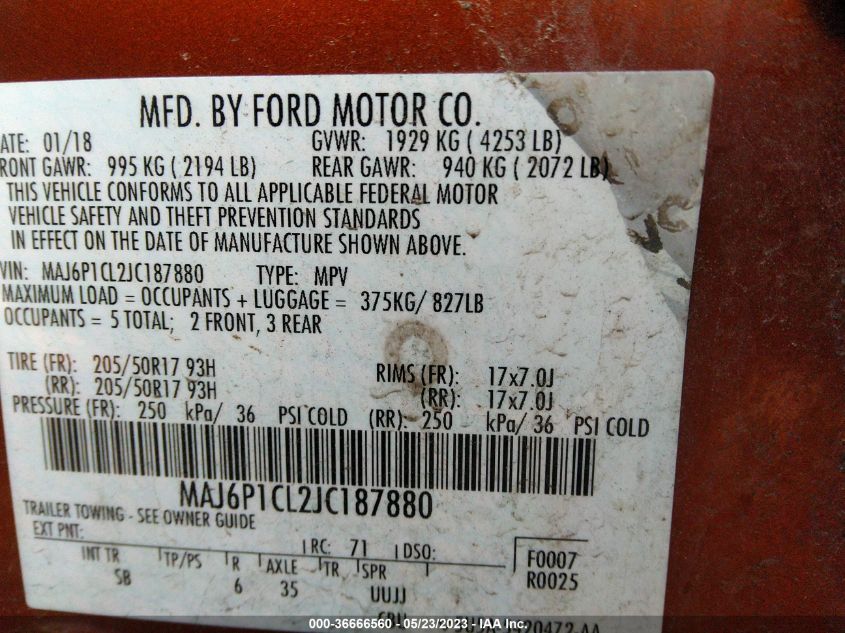 2018 FORD ECOSPORT SES - MAJ6P1CL2JC187880