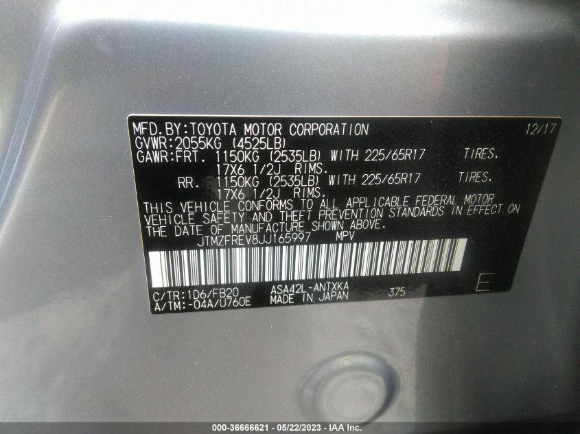 2018 TOYOTA RAV4 LE - JTMZFREV8JJ165997