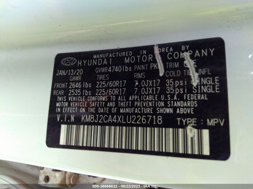 2020 HYUNDAI TUCSON SE - KM8J2CA4XLU226718