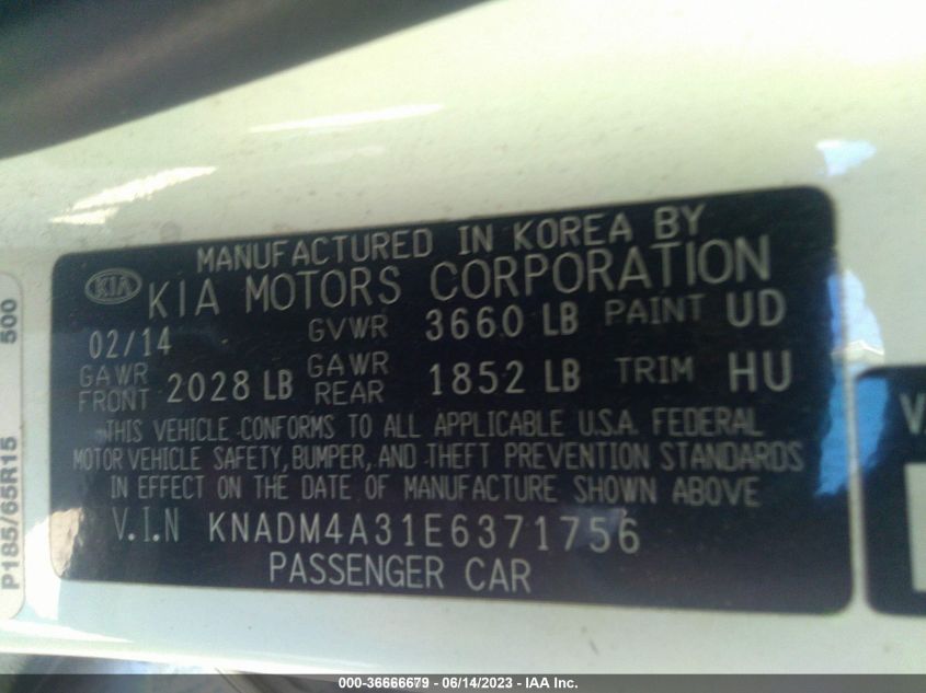 2014 KIA RIO LX - KNADM4A31E6371756