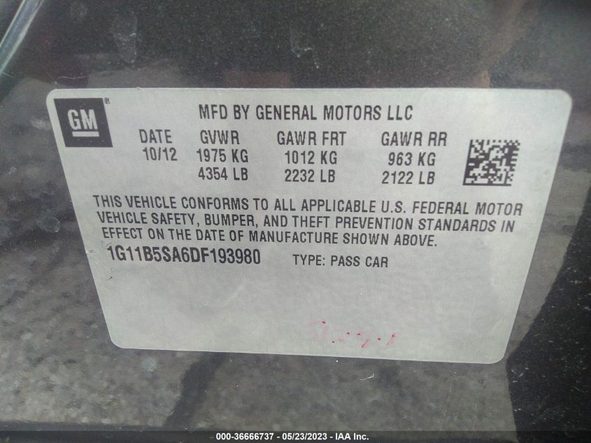 2013 CHEVROLET MALIBU LS - 1G11B5SA6DF193980