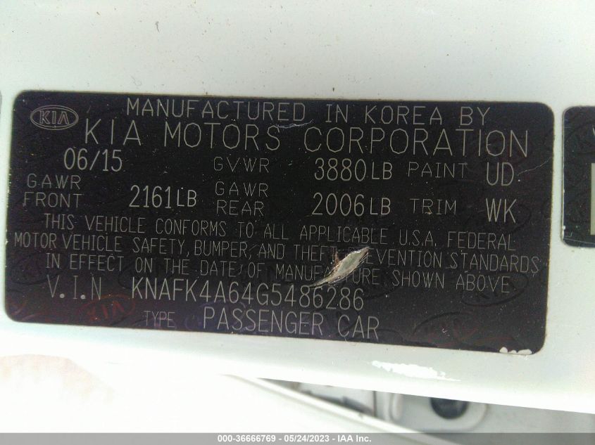 2016 KIA FORTE LX - KNAFK4A64G5486286