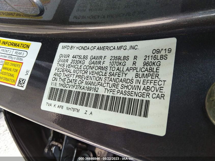 2019 HONDA ACCORD SEDAN SPORT 1.5T - 1HGCV1F37KA169162