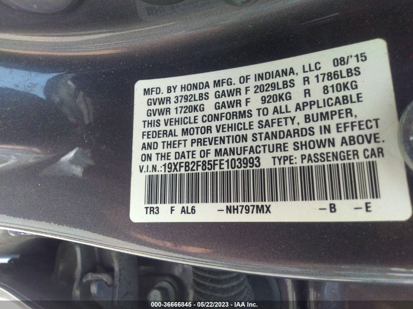 2015 HONDA CIVIC SEDAN EX - 19XFB2F85FE103993