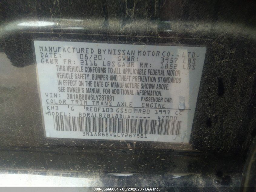 2020 NISSAN SENTRA S - 3N1AB8BV6LY287881