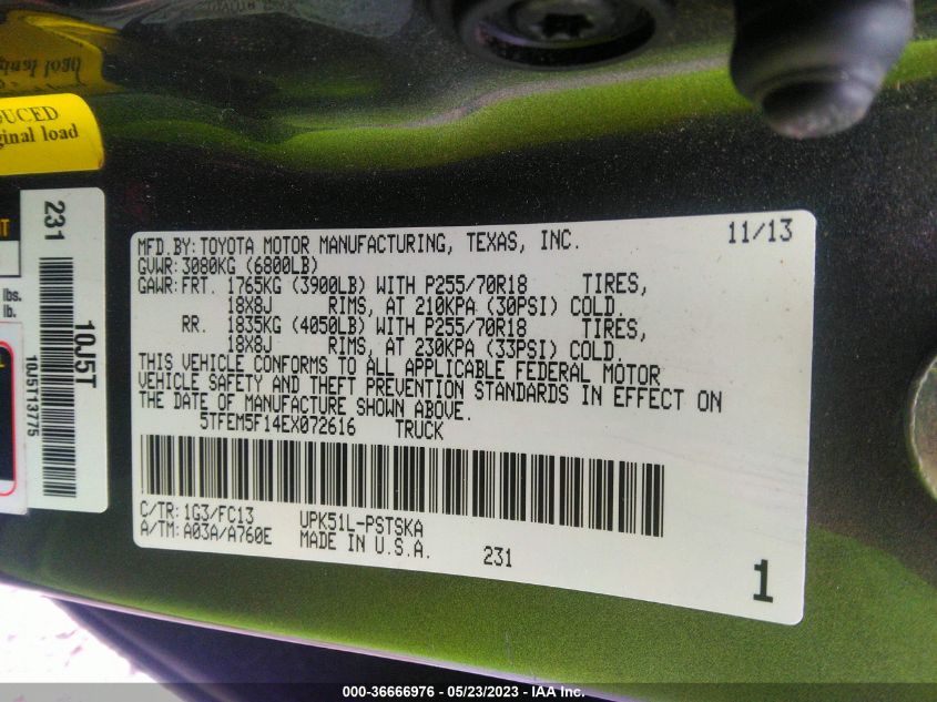 2014 TOYOTA TUNDRA 2WD TRUCK SR5 - 5TFEM5F14EX072616