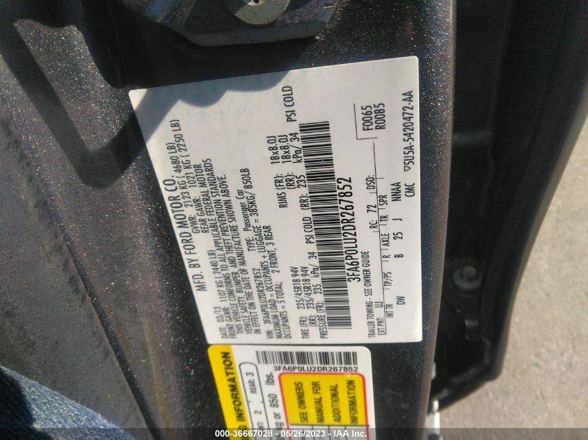 2013 FORD FUSION SE HYBRID - 3FA6P0LU2DR267852