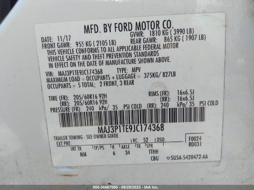 2018 FORD ECOSPORT SE - MAJ3P1TE9JC174368